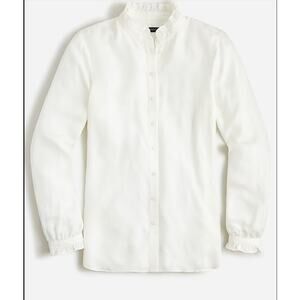 J.CREW Drapey Ruffle Trim Blouse White Button Up Long Sleeve Cupro Blend Sm NEW